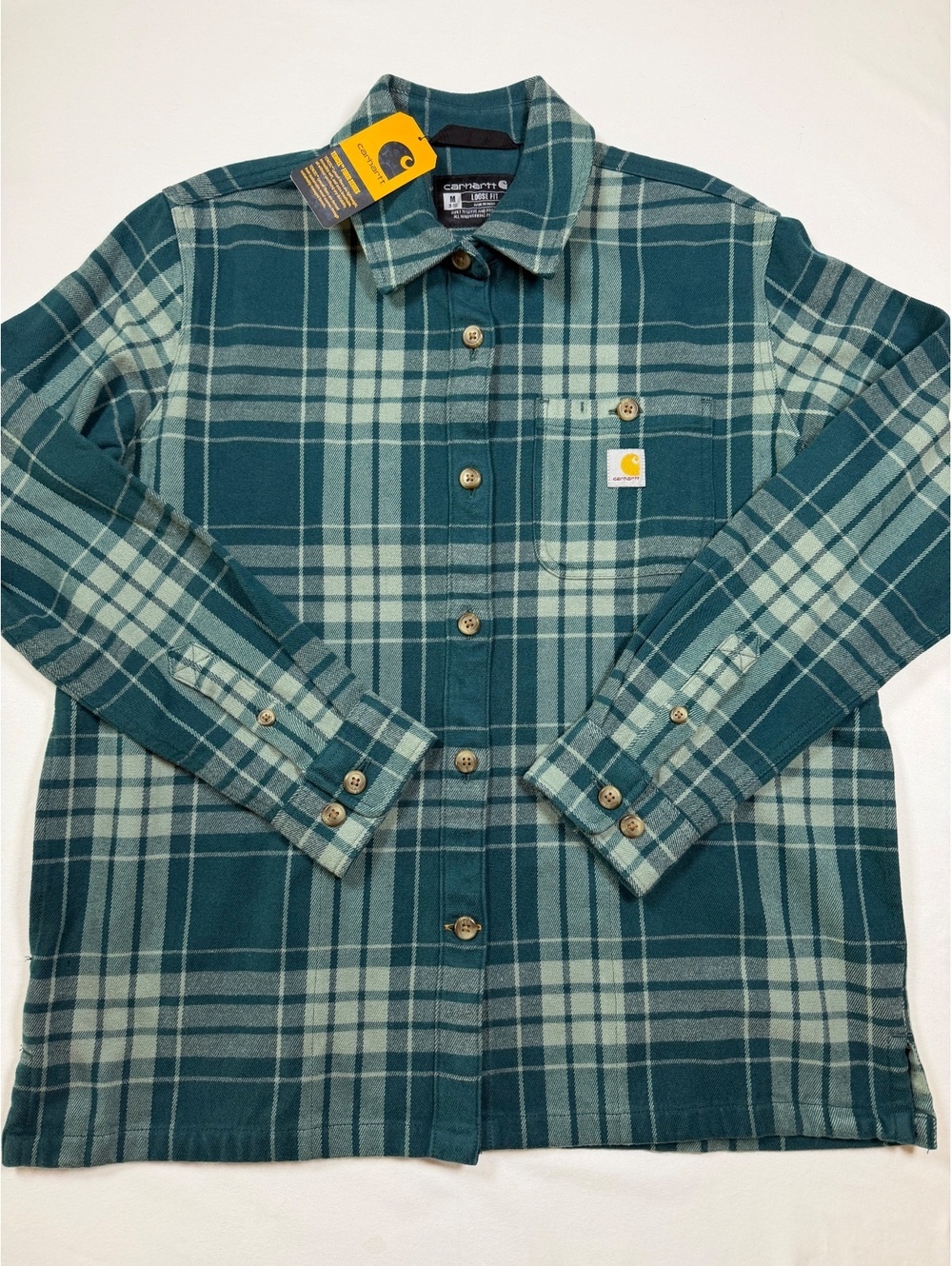 Carhartt teal plaid long sleeve shirt